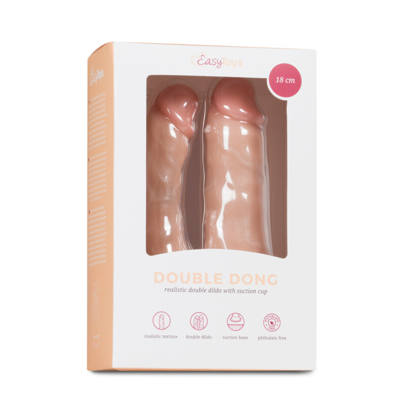 Фалоімітатор подвійний Easytoys Double dong dildo, реалістичний, бежевий , 18 х 3.8 см - Изображение 1