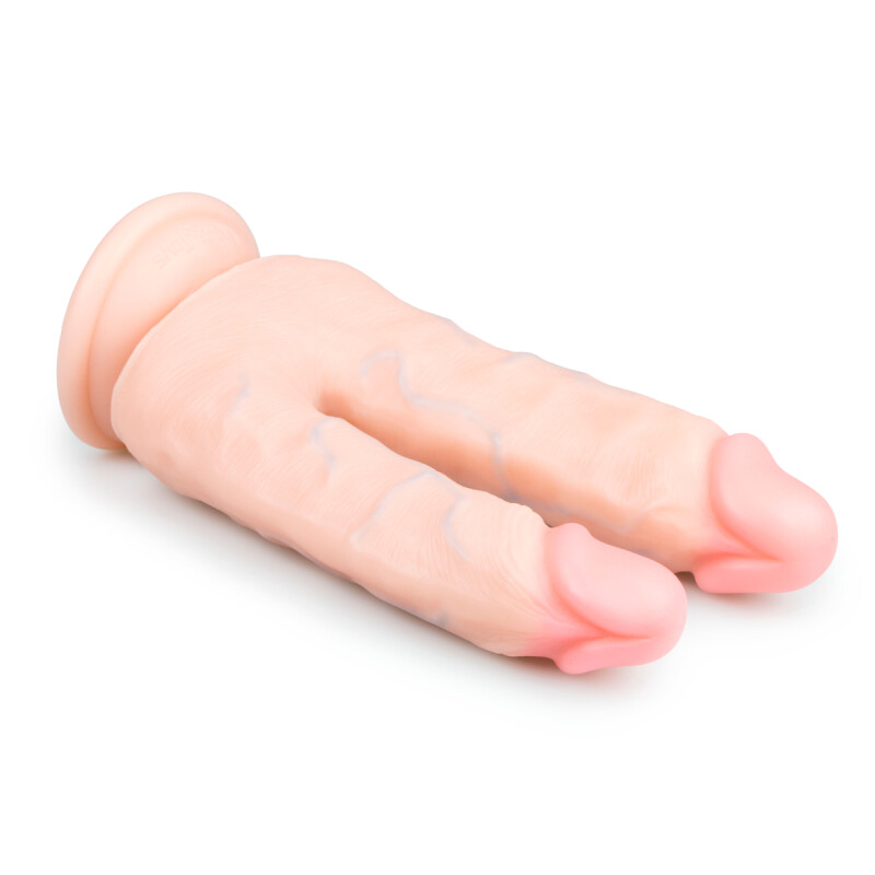 Фалоімітатор подвійний Easytoys Double dong dildo, реалістичний, бежевий , 18 х 3.8 см - Изображение 2