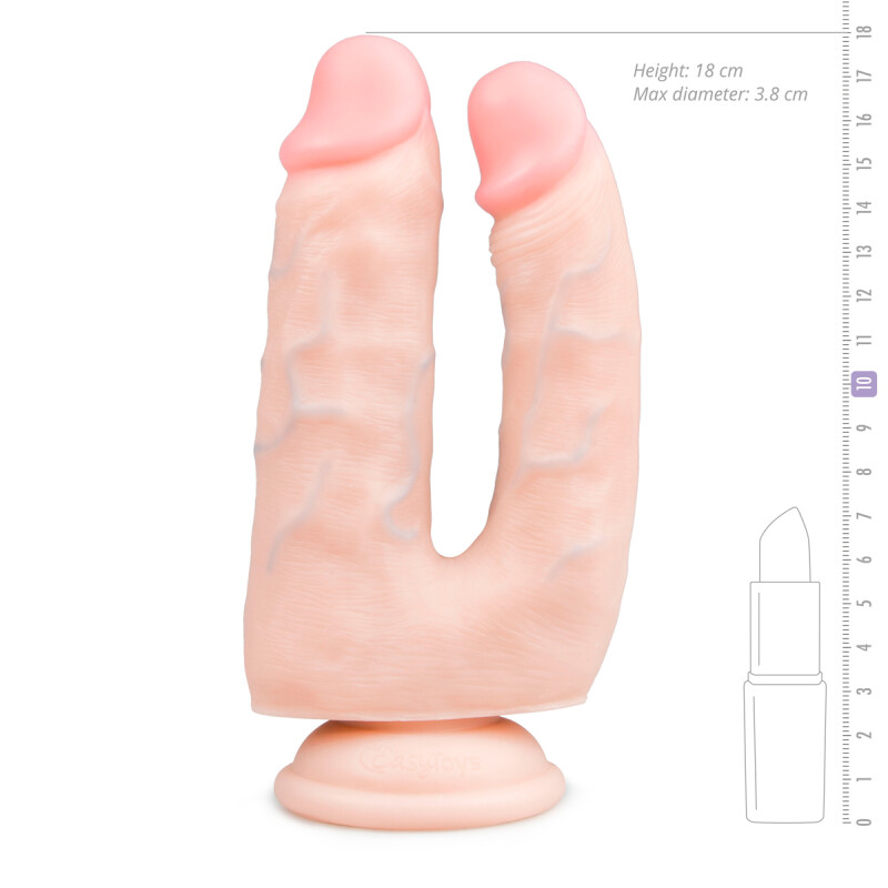 Фалоімітатор подвійний Easytoys Double dong dildo, реалістичний, бежевий , 18 х 3.8 см - Изображение 4