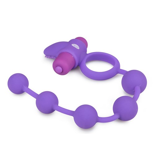 Анальний ланцюжок з ерекційним вібро кільцем Easytoys Triple Pleasure, фіолетовий, 29 см - Изображение 2