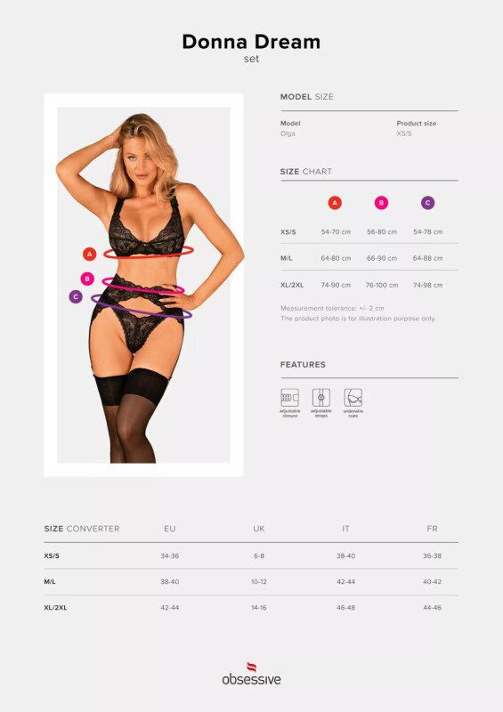 Комплект сексуальної білизни M/L Donna Dream Obsessive, 3 предмети, чорне - Изображение 4
