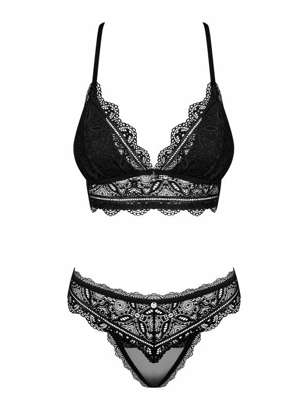 Комплект мереживної білизни L/XL Obsessive Renelia, чорний - Изображение 2