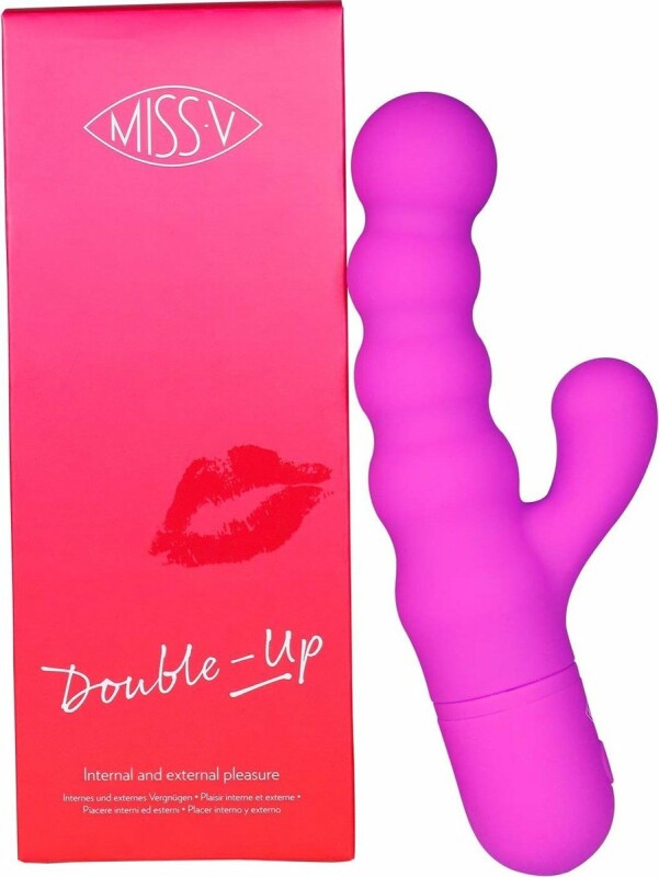 Вібратор-кролик рельєфний Double Up Miss V, силіконовий, фіолетовий, 18.3 х 3.4 см