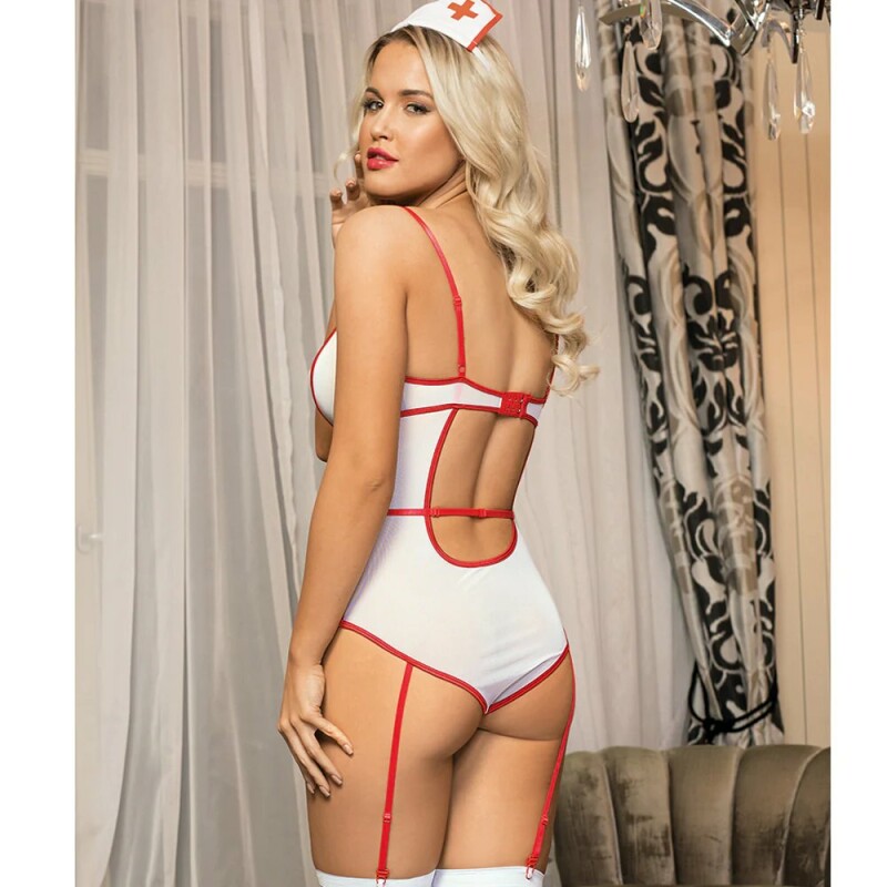 Еротичний костюм медсестри S/M Sunspice, білий, 4 предмети - Изображение 1