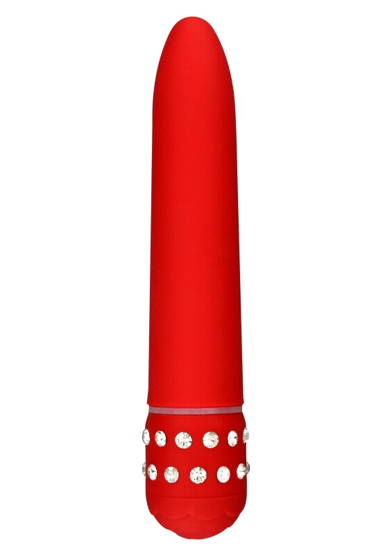 Вібратор класичний Diamond Superbe Vibe зі стразами, червоний, 16 см х 2.5 см