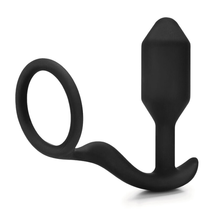Анальна пробка з ерекційним кільцем Snug &amp; Tug B-Vibe, силіконова, чорна, 10.7 х 3 см