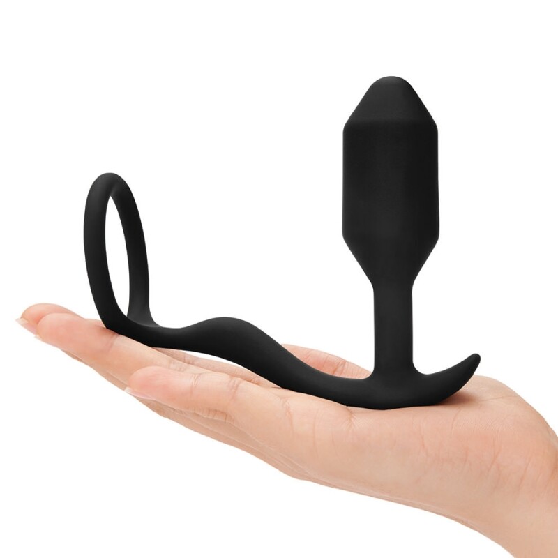 Анальна пробка з ерекційним кільцем Snug & Tug B-Vibe, силіконова, чорна, 10.7 х 3 см - Изображение 3