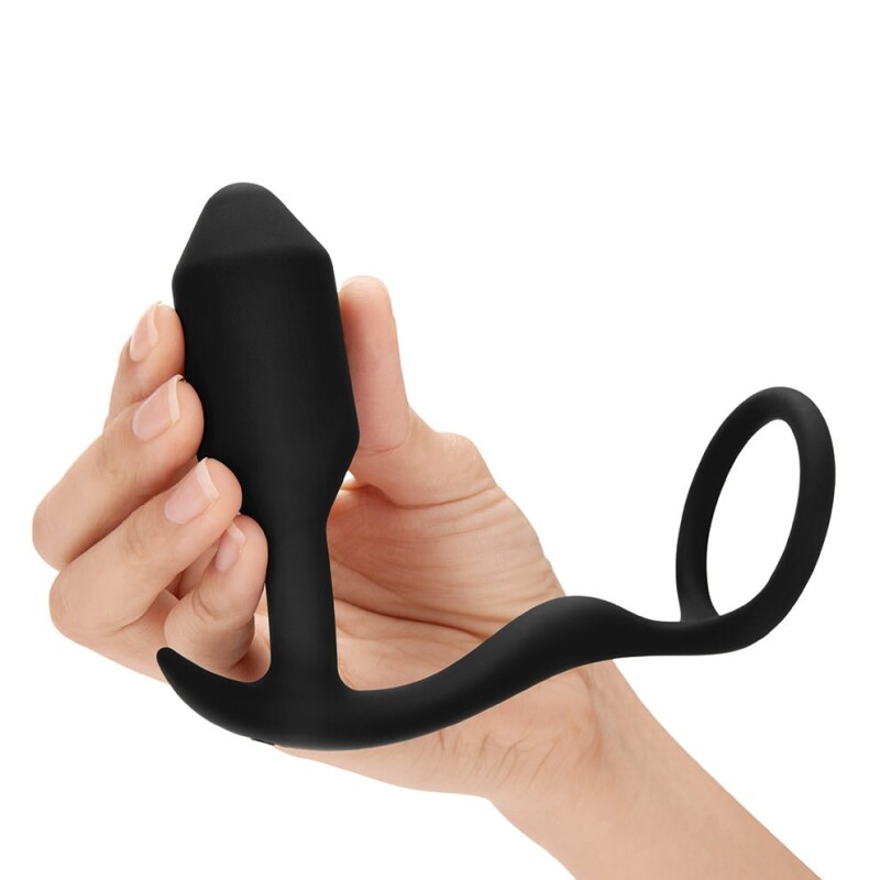 Анальна пробка з ерекційним кільцем Snug & Tug B-Vibe, силіконова, чорна, 10.7 х 3 см - Изображение 4