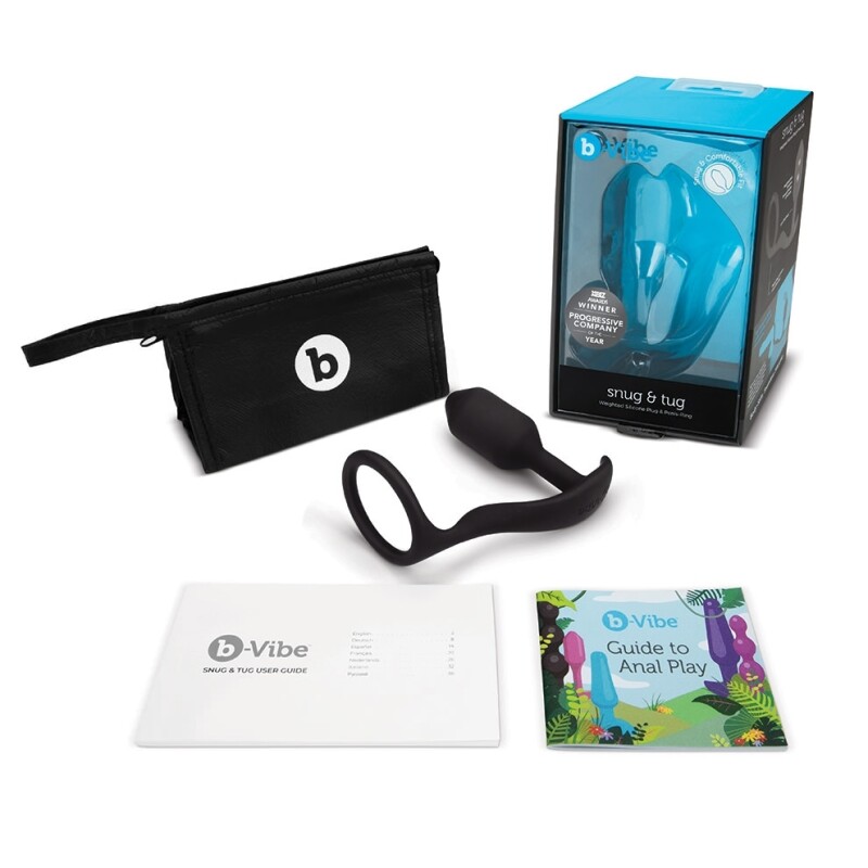 Анальна пробка з ерекційним кільцем Snug & Tug B-Vibe, силіконова, чорна, 10.7 х 3 см - Изображение 5