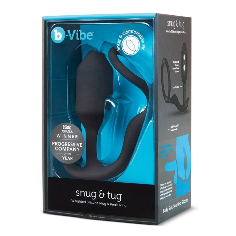 Анальна пробка з ерекційним кільцем Snug & Tug B-Vibe, силіконова, чорна, 10.7 х 3 см - Изображение 1