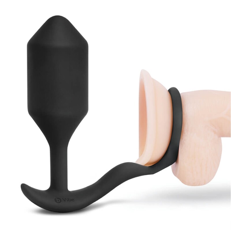 Анальна пробка з ерекційним кільцем Snug & Tug B-Vibe, силіконова, чорна, 10.7 х 3 см - Изображение 6