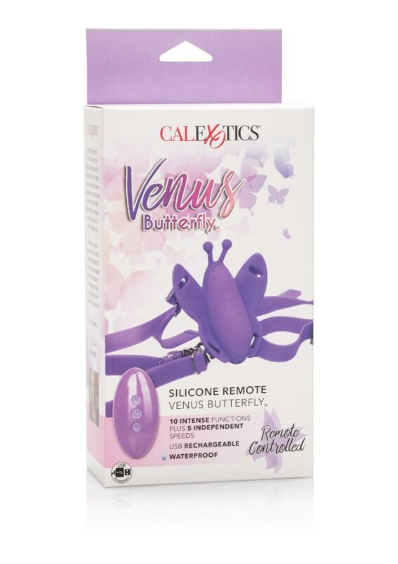 Вібратор для клітора метелик з пультом CalExotics на ремінцях, фіолетовий, 9 х 7.5 см - Изображение 1