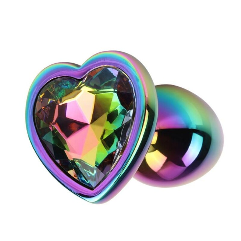 Анальна пробка з кристалом в формі серця S Rainbow Gem Chisa, металева, різнокольорова, 7 х 2.7 см - Зображення 1