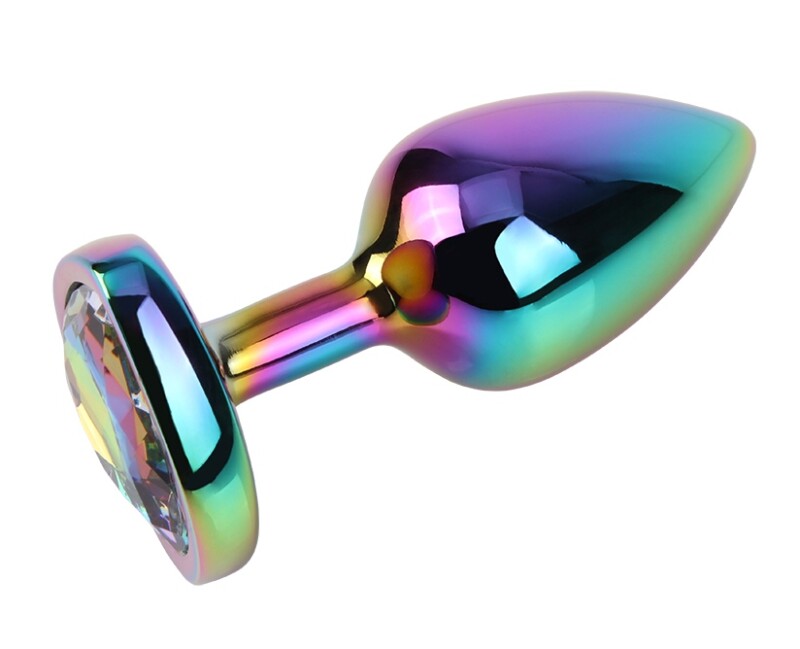 Анальна пробка з кристалом в формі серця S Rainbow Gem Chisa, металева, різнокольорова, 7 х 2.7 см - Зображення 4