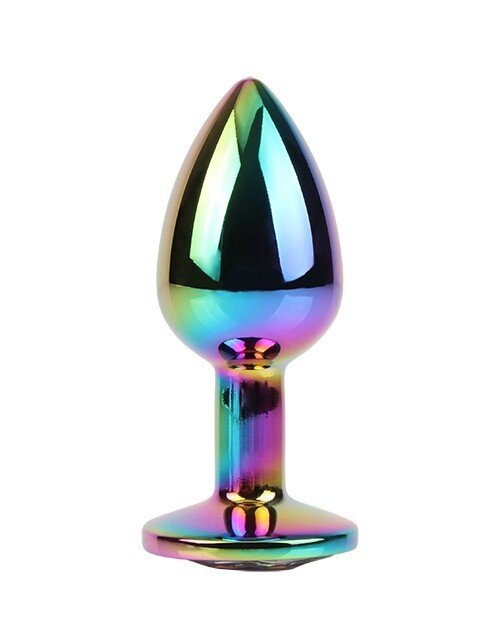 Анальна пробка з кристалом S Rainbow Gem Chisa, металева, різнокольорова, 7 х 2.7 см - Изображение 2