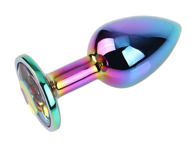 Анальна пробка з кристалом S Rainbow Gem Chisa, металева, різнокольорова, 7 х 2.7 см - Изображение 4