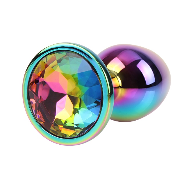 Анальна пробка з кристалом S Rainbow Gem Chisa, металева, різнокольорова, 7 х 2.7 см