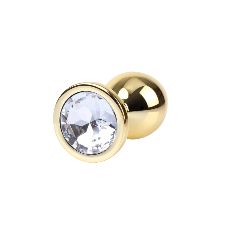 Анальна пробка M з кристалом Clear Gem Chisa, металева, золота, 8.2 х 3.3 см - Зображення 1