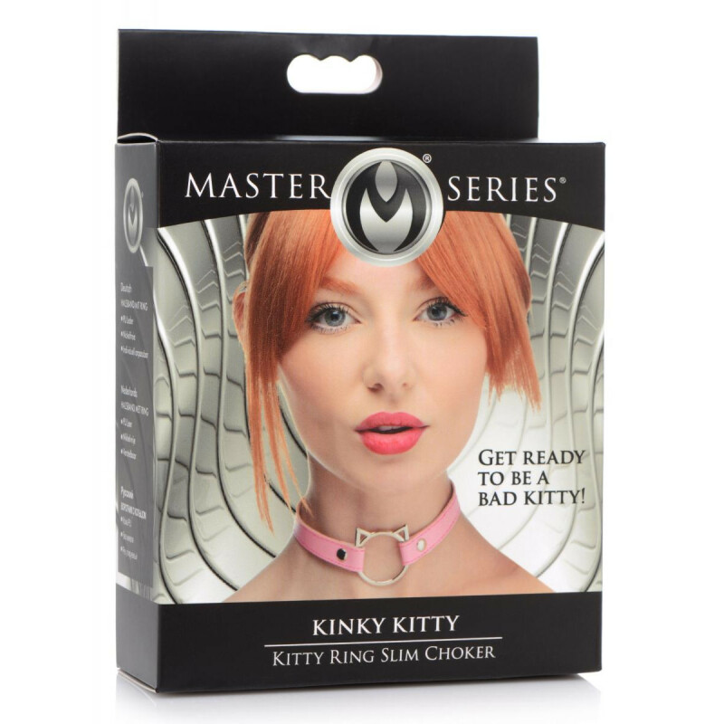 Нашийник-чокер з кільцем у вигляді котика Kinky Kitty Master Series, екошкіра, рожевий - Зображення 1