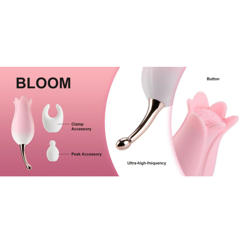 Ультразвуковий вібратор для клітора у формі тюльпана Bloom OTOUCH, з двома насадками, рожевий - Изображение 8