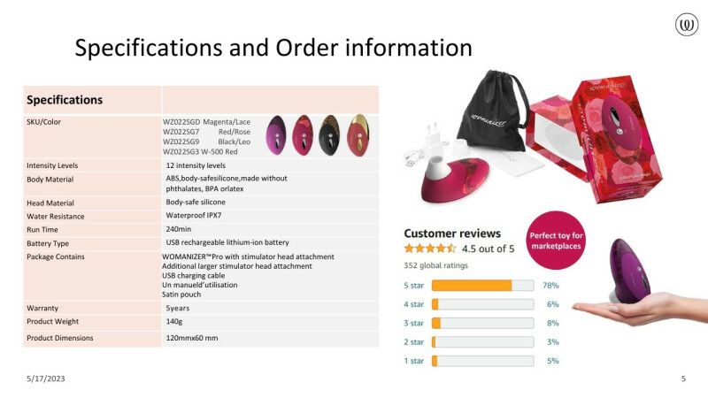 Кліторальний стимулятор Womanizer Pro W500 Magenta з принтом мережива, фіолетовий - Изображение 8