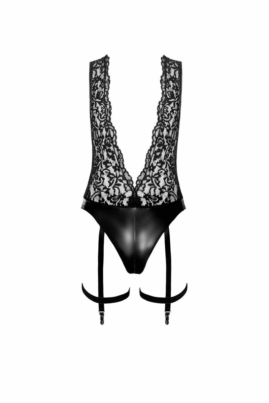Боді сексуальне з глибоким декольте M Libido F297 від Noir Handmade, чорне - Изображение 4