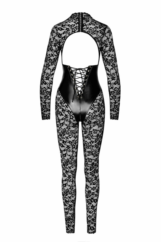 Комбінезон еротичний мереживний M Enigma F299 Noir Handmade, з блискавкою, чорний - Изображение 5