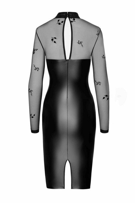 Сукня еротична вінілова M Sublime F310 Noir Handmade, з напівпрозорим верхом, чорна - Изображение 4