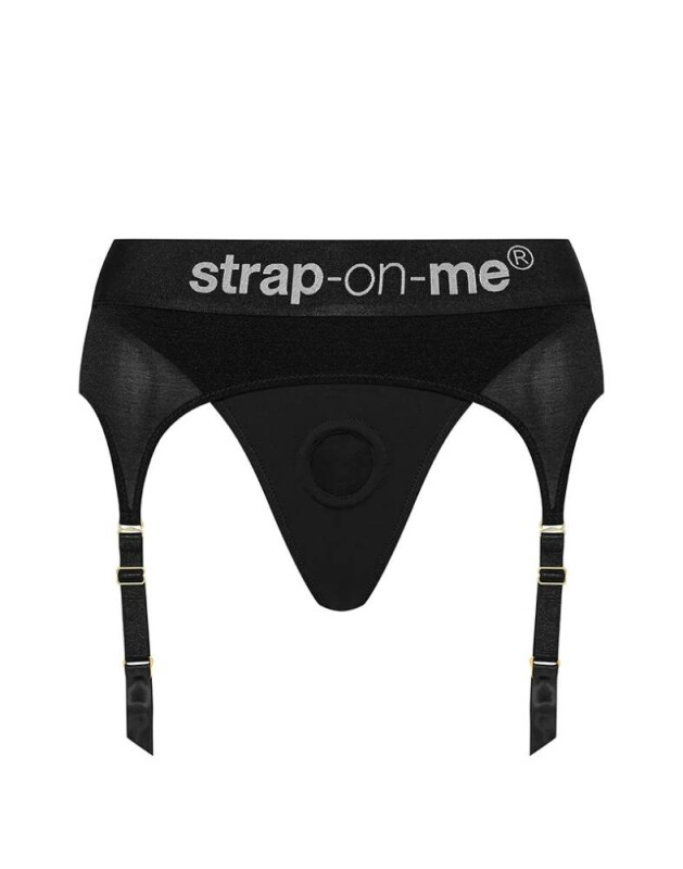 Труси для страпону, XXL, з підв'язками для панчох Strap-On-Me чорні - Изображение 9