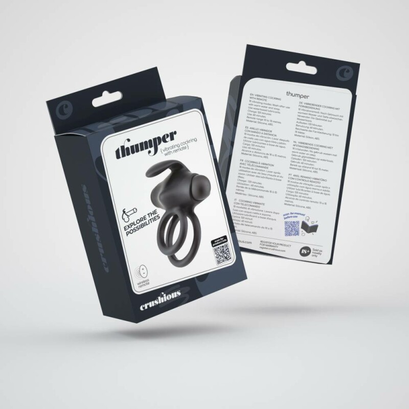 Ерекційне віброкільце Crushious Thumper з пультом, чорне, 8.5 см - Зображення 1