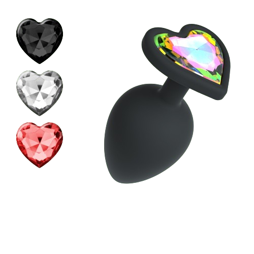 Анальна пробка Crushious, M, Cuore зі змінними кристалами, чорна, 8 х 3.4 см