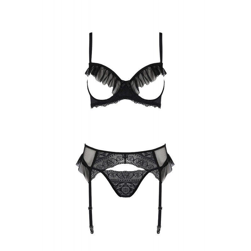 Комплект еротичний мереживний S/M Kerria Passion, 3 предмети, чорний - Зображення 2