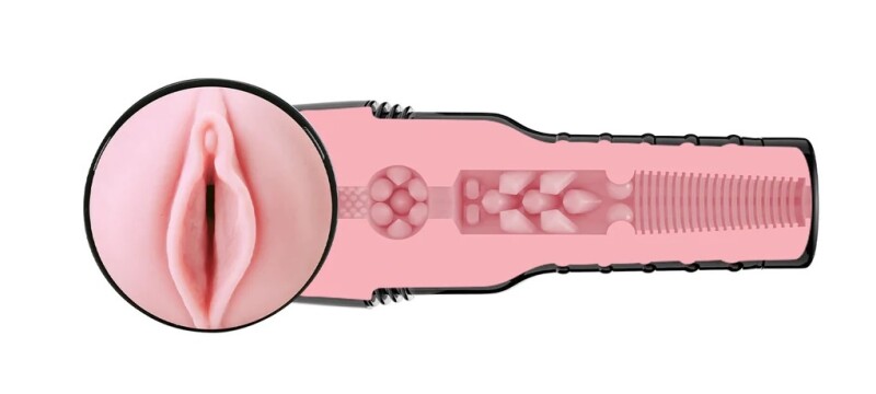 Мастурбатор вагіна в колбі Pink Lady Destroya Fleshlight, рельєфний, кібершкіра, бежевий, 25.4 х 10 см - Зображення 5