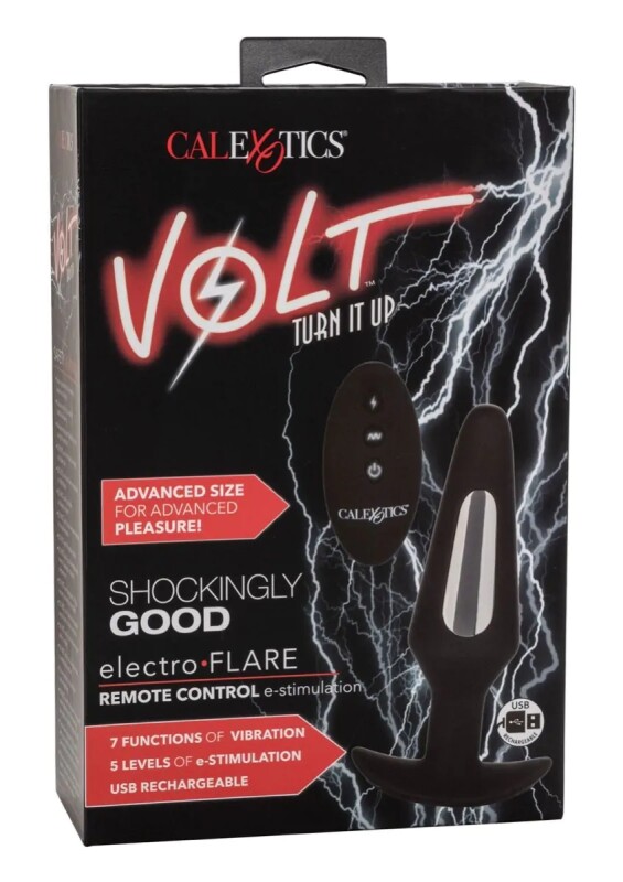 Анальна пробка з вібрацією і електростимуляцією Volt Electro-Flare California Exotics, силіконова, чорна, 14.5 х 3.7 см - Изображение 1