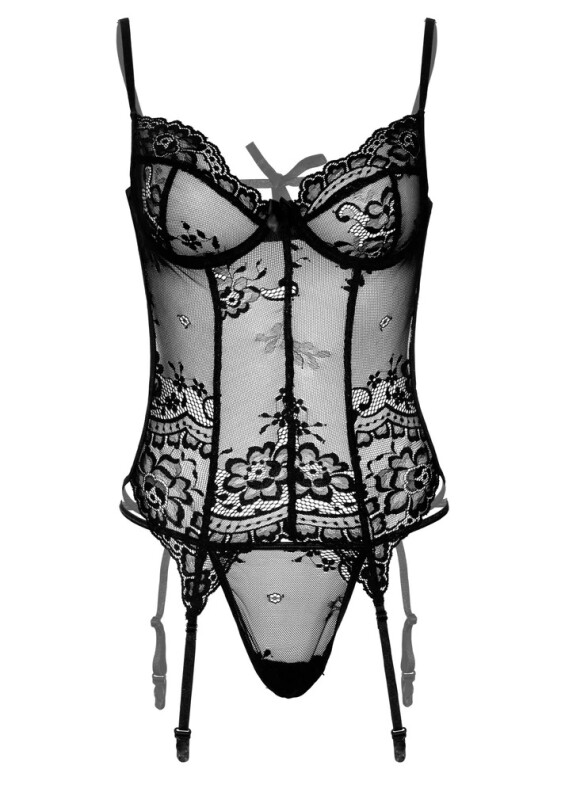 Корсет сексуальний напівпрозорий S/M Daring Intimates, зі стрінгами, чорний - Зображення 3