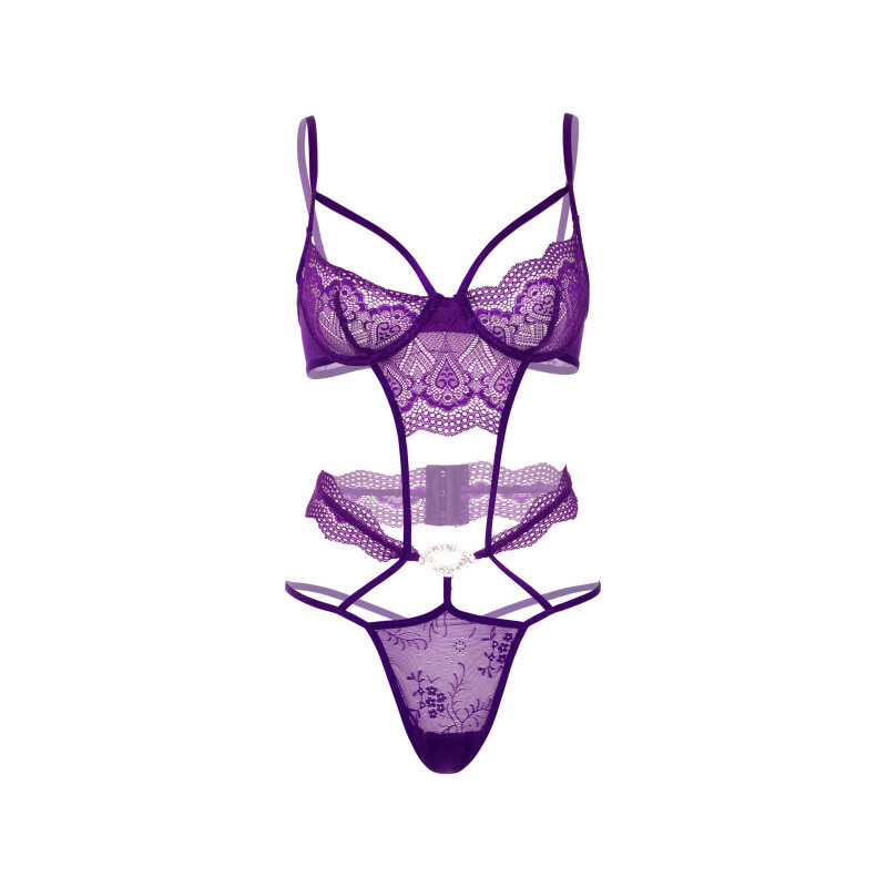 Боді еротичне Daring Intimates Heart Lace Teddy with Jewel, фіолетове, S/M - Зображення 2