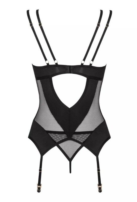 Корсет Obsessive Nesari, зі стрінгами, чорний, XS/S - Изображение 3