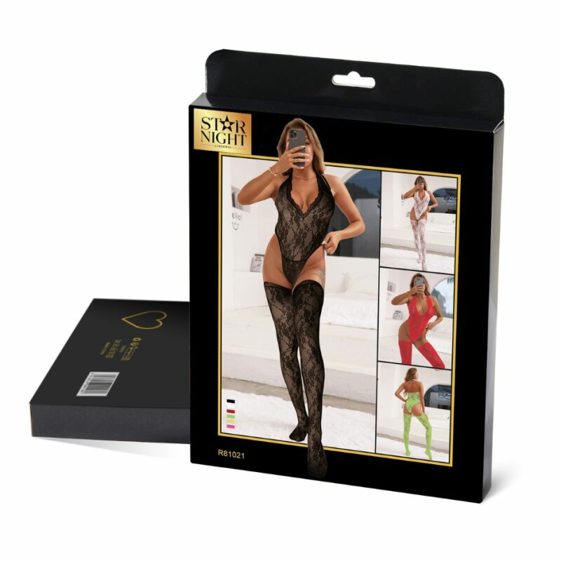 Комплект боді та панчохи Star Night Sexy Lace з мережива, чорний, XS-S - Зображення 7
