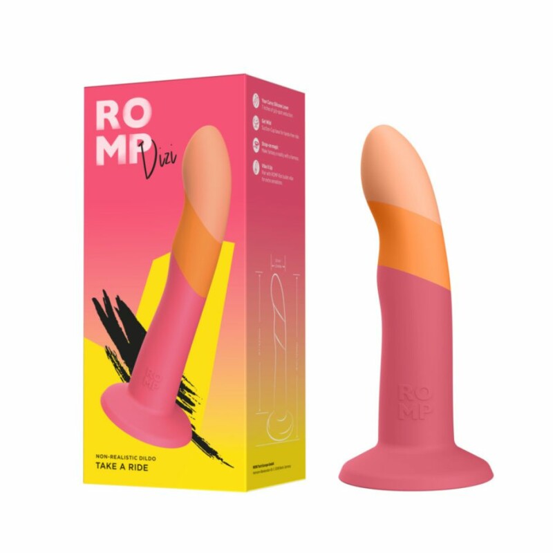 Нереалістичний фалоімітатор ROMP Dizi Dildo насадка на страпон на присосці, для точки G і P, помаранчевий, 18 см х 3.5 см