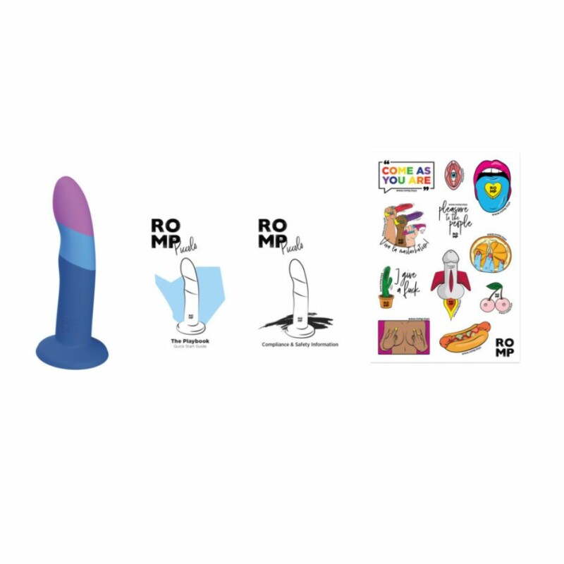 Нереалістичний фалоімітатор ROMP Piccolo Dildo насадка на страпон на присосці, для точки G і P, синій, 14 см х 2.9 см - Зображення 4