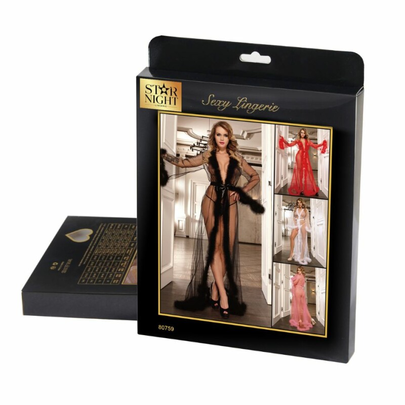 Сексуальний халат довгий Star Night Lingerie Nightgown напівпрозорий, чорний, XS-S - Зображення 5
