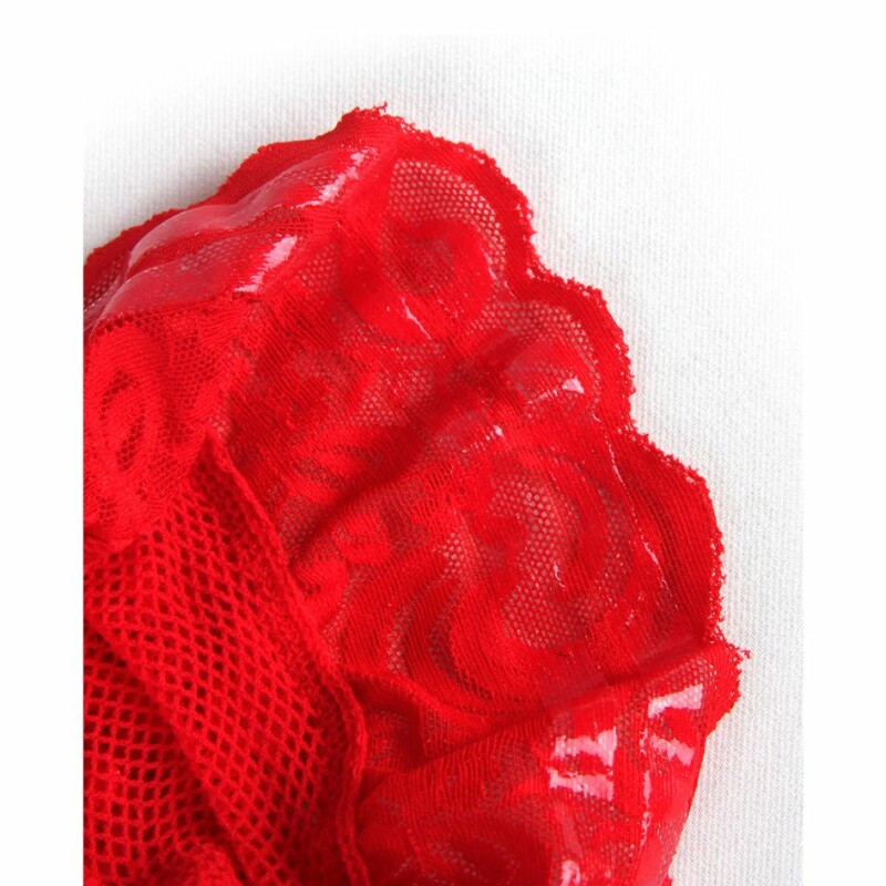 Панчохи еротичні в сітку Star Night Red Fishnets із силіконовою стрічкою, червоні, OS - Зображення 5