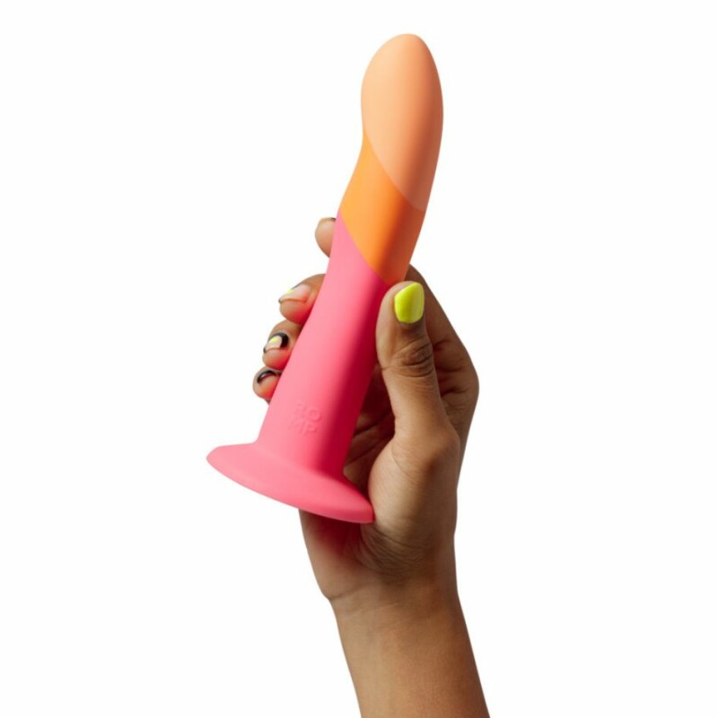 Нереалістичний фалоімітатор ROMP Dizi Dildo насадка на страпон на присосці, для точки G і P, помаранчевий, 18 см х 3.5 см - Изображение 3