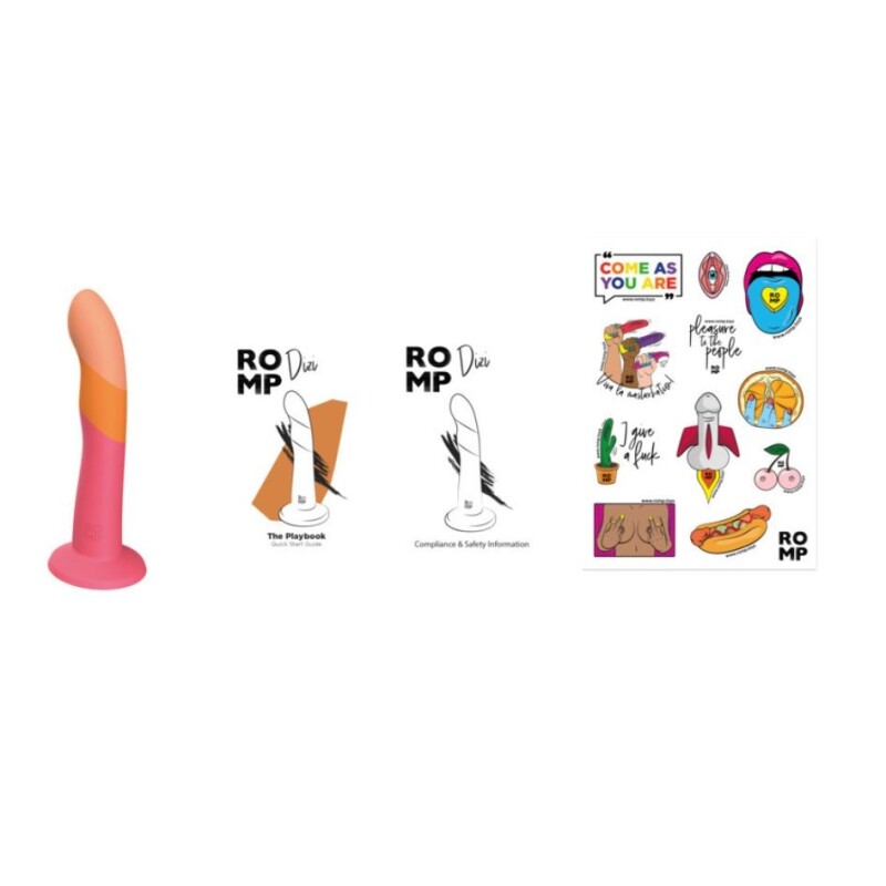 Нереалістичний фалоімітатор ROMP Dizi Dildo насадка на страпон на присосці, для точки G і P, помаранчевий, 18 см х 3.5 см - Изображение 4