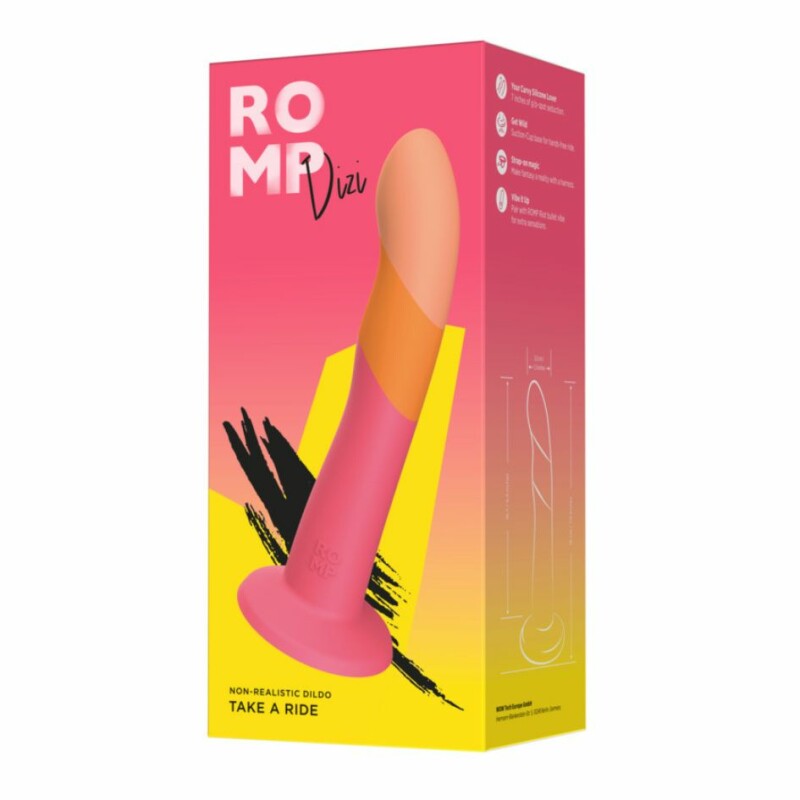 Нереалістичний фалоімітатор ROMP Dizi Dildo насадка на страпон на присосці, для точки G і P, помаранчевий, 18 см х 3.5 см - Изображение 5