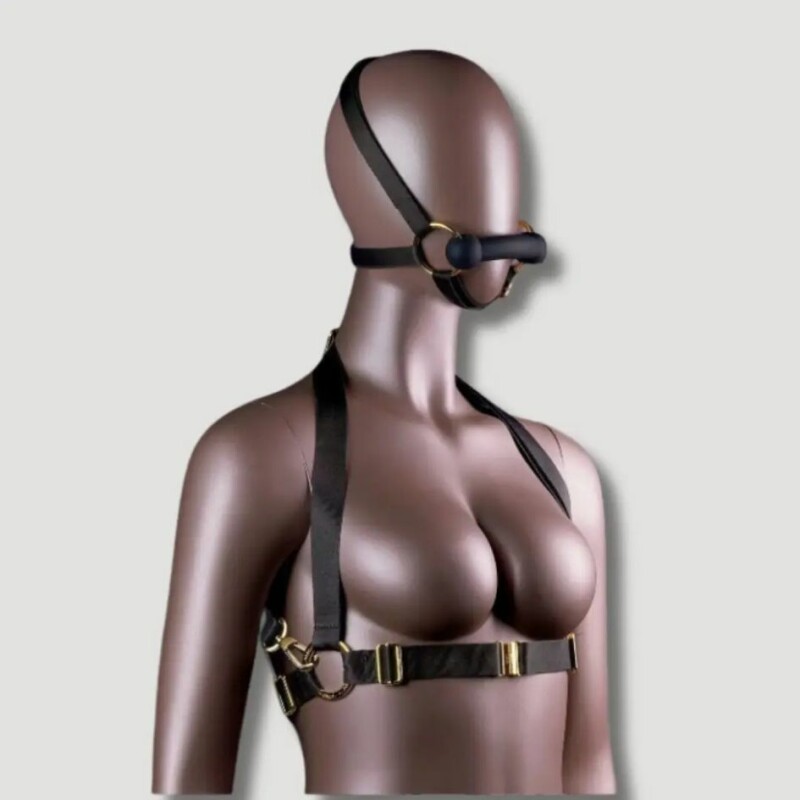 Комплект UPKO Adult Sex Harness And Head Restraint Gear портупея та упряж із кляпом, чорний