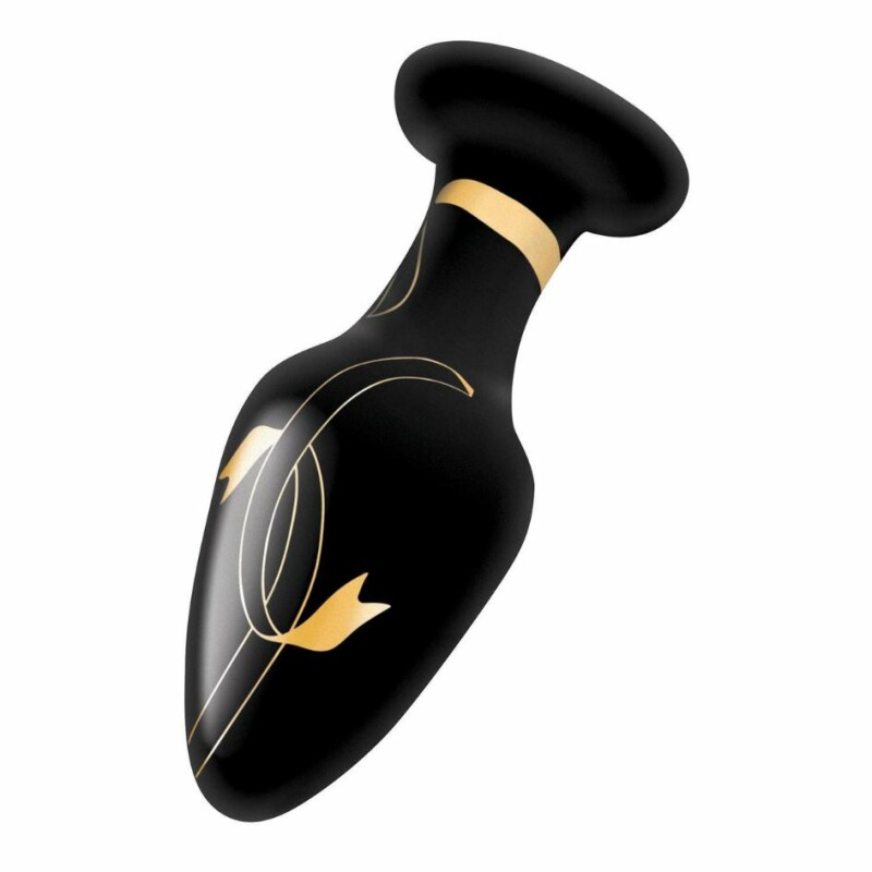 Анальна пробка скляна, 10.1 х 3.4-3.8 см, Secret Kisses Handblown Wide з візерунком, чорна - Изображение 1