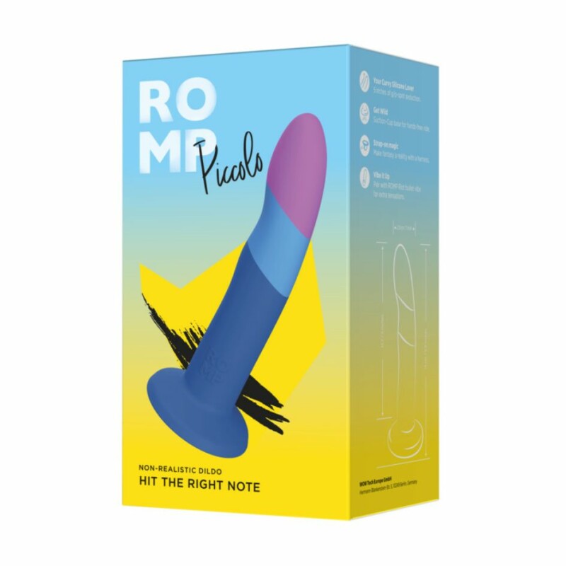Нереалістичний фалоімітатор ROMP Piccolo Dildo насадка на страпон на присосці, для точки G і P, синій, 14 см х 2.9 см - Зображення 3