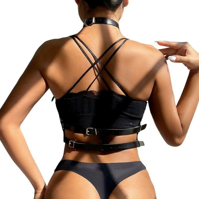 Портупея на груди Star Night Chest Harness Straps зі штучної шкіри, чорна - Зображення 1