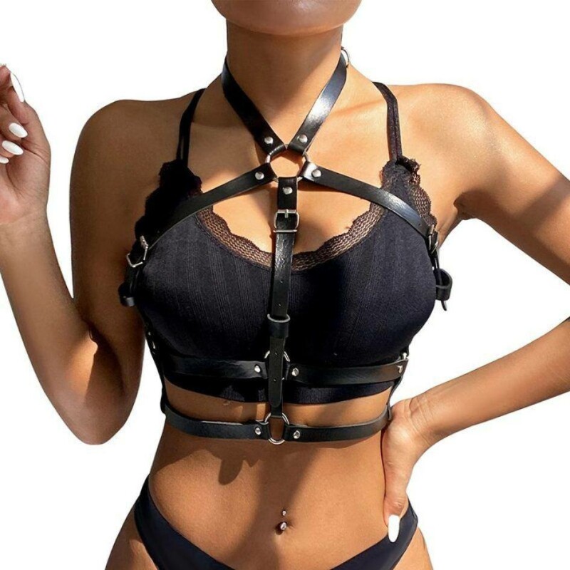 Портупея на груди Star Night Chest Harness Straps зі штучної шкіри, чорна